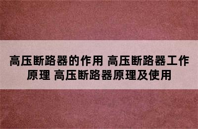 高压断路器的作用 高压断路器工作原理 高压断路器原理及使用